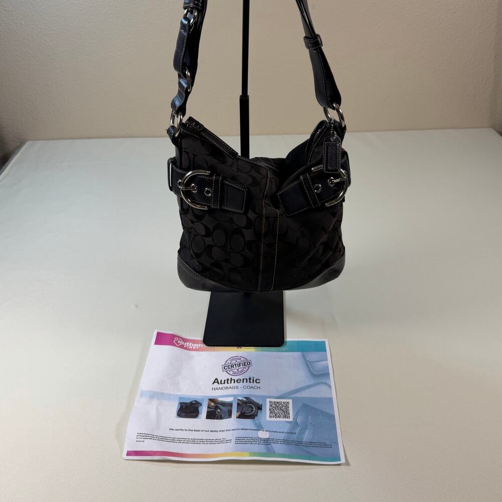 Vintage Coach Black Soho Signature Jacquard Buckle Bag Excellent Condition w/COA